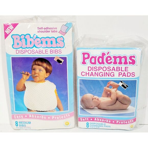 Vintage Padems & Bidems Disposable Changing Pads & Bids 8 Pack Medium - Picture 1 of 15